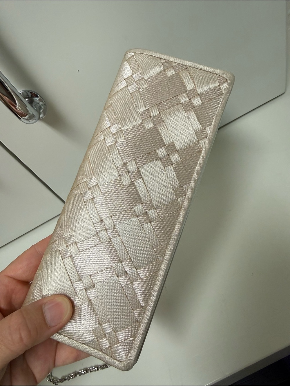 Champagne Satin Quilted Clutch Chain Strap